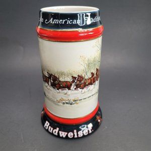 Budweiser Mug 1990 Holiday Beer Stein Clydesdales An American Tradition Pd49